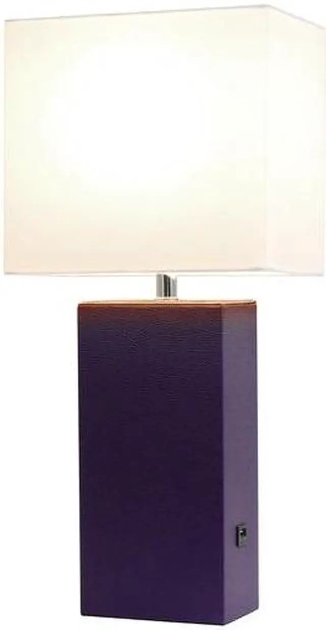Alt view image 12 of 18 - Elegant Designs Modern Leather Table Lamp with USB and White Fabric Shade, Eggplant