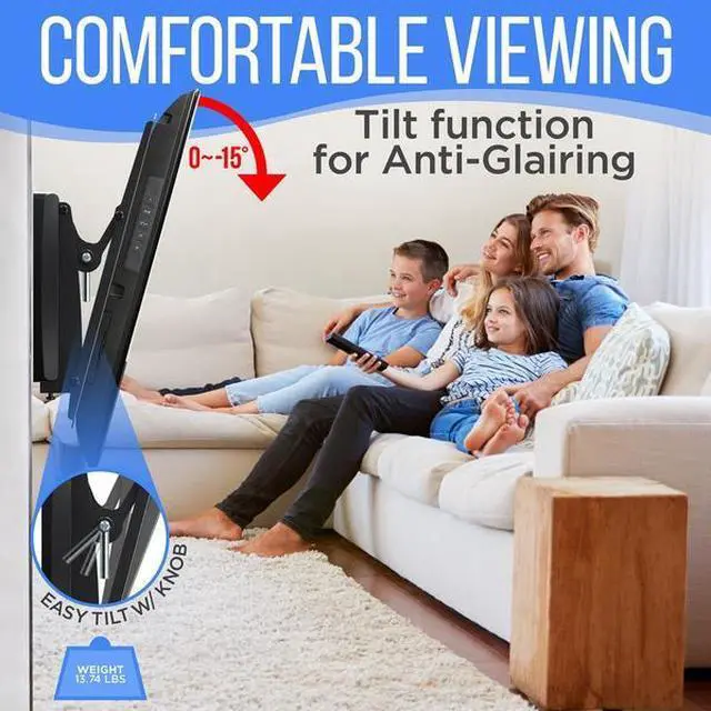 Alt view image 2 of 7 - tilting wall mount tv bracket - heavy duty universal flat screen tv wall mount - mounts 26-52" led/loled & plasma tv flat screens - medium tilt, vesa mounting, 110 lbs weight capac