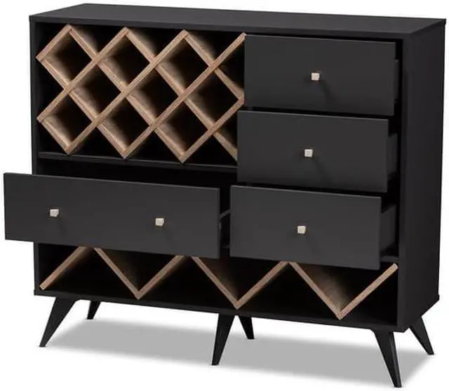 Alt view image 15 of 20 - Baxton Studio Savino Mid-Century Modern Dark Grey and Oak Finished Wood Wine Cabinet