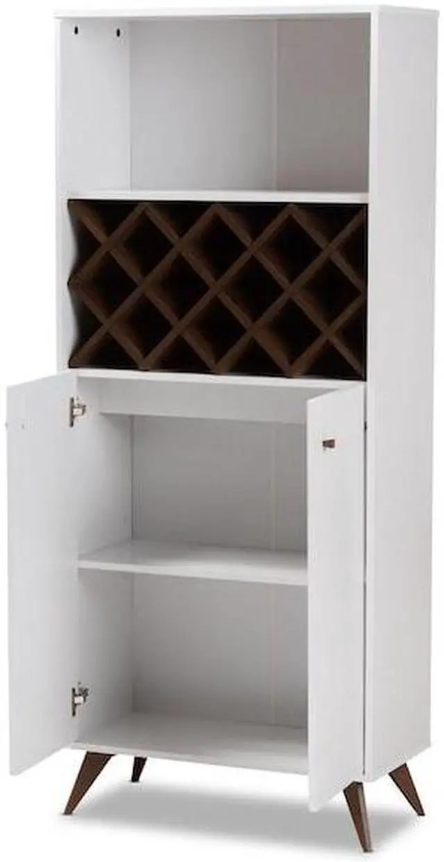 Alt view image 15 of 20 - Baxton Studio Serafino Mid-Century Modern White and Walnut Finished Wood Wine Cabinet
