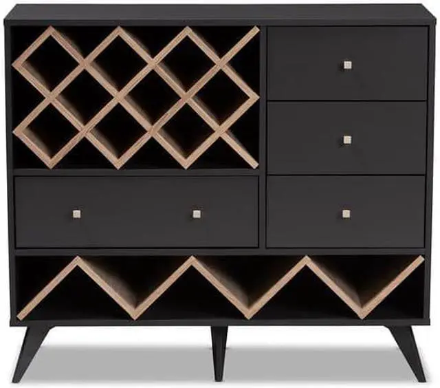 Alt view image 16 of 20 - Baxton Studio Savino Mid-Century Modern Dark Grey and Oak Finished Wood Wine Cabinet