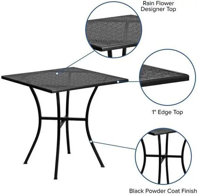 Alt view image 6 of 20 - Commercial Grade 28" Square Black Indoor-Outdoor Steel Patio Table