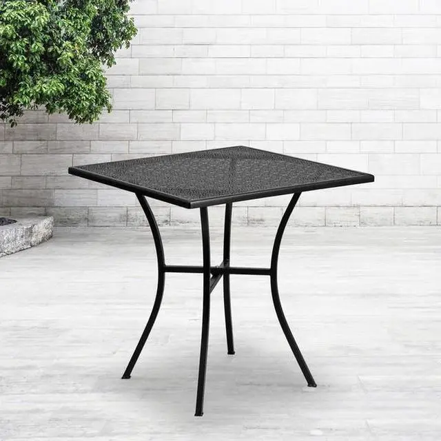 Alt view image 5 of 20 - Commercial Grade 28" Square Black Indoor-Outdoor Steel Patio Table