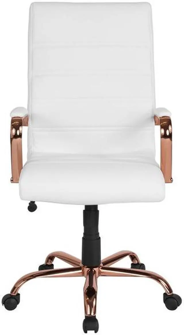 Alt view image 16 of 20 - High Back White LeatherSoft Executive Swivel Office Chair with Rose Gold Frame and Arms