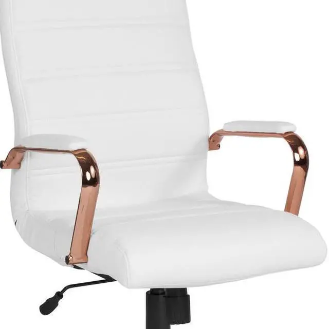 Alt view image 18 of 20 - High Back White LeatherSoft Executive Swivel Office Chair with Rose Gold Frame and Arms