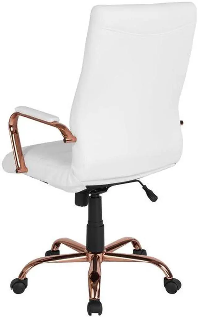 Alt view image 15 of 20 - High Back White LeatherSoft Executive Swivel Office Chair with Rose Gold Frame and Arms