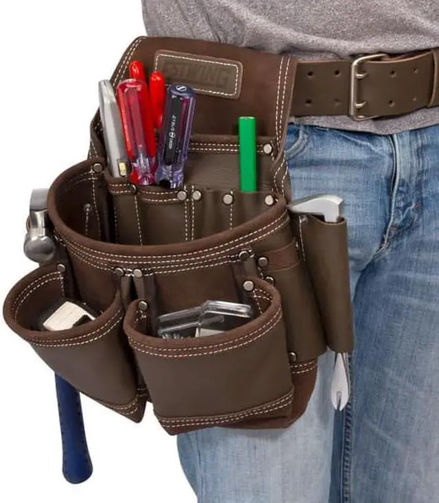 Alt view image 4 of 5 - ESTWING 94750 Pouch, 9-Pocket Full Leather Framer's Pouch, Leather