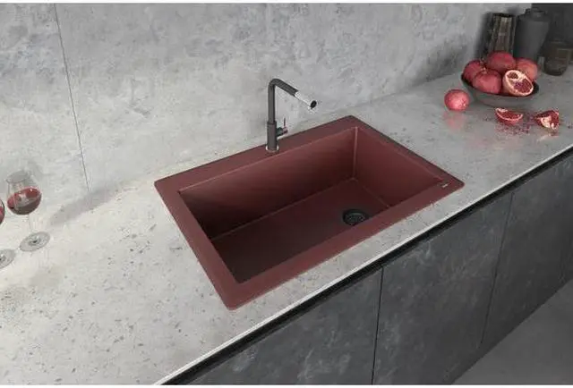 Alt view image 3 of 5 - RUVATI RVG1033RD 33"x22" Dual-Mnt Granite Composite Sgl Bowl Kitchen