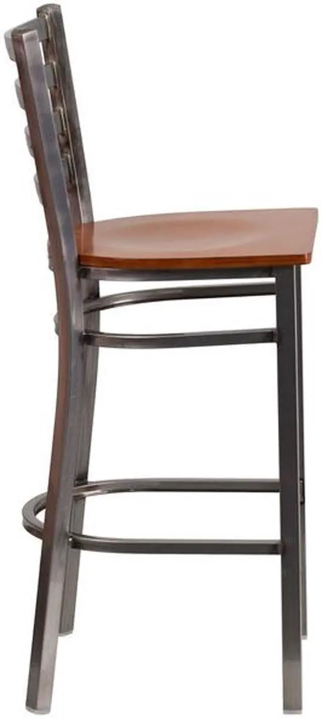 Alt view image 17 of 20 - Flash Furniture Hercules Series Clear Coated Ladder Back Metal Restaurant Barstool with Wood Seat, Cherry