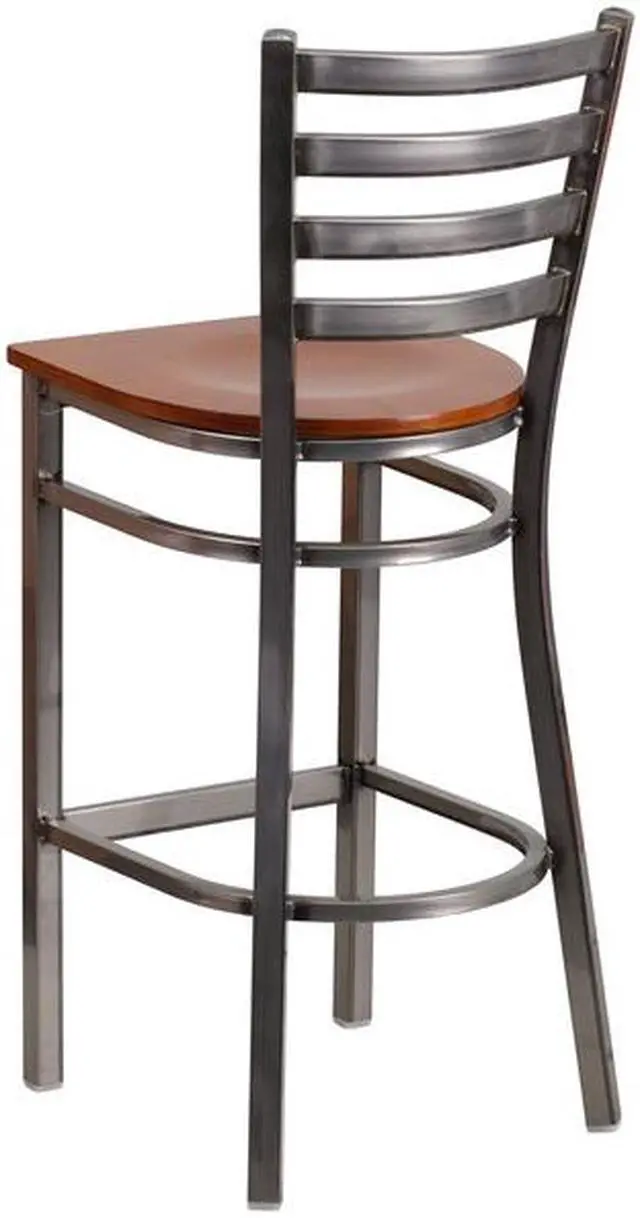 Alt view image 18 of 20 - Flash Furniture Hercules Series Clear Coated Ladder Back Metal Restaurant Barstool with Wood Seat, Cherry
