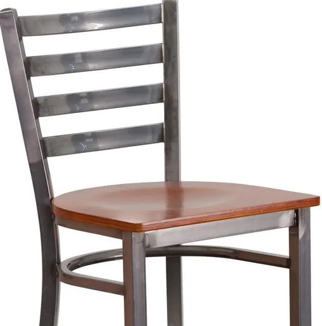 Alt view image 20 of 20 - Flash Furniture Hercules Series Clear Coated Ladder Back Metal Restaurant Barstool with Wood Seat, Cherry