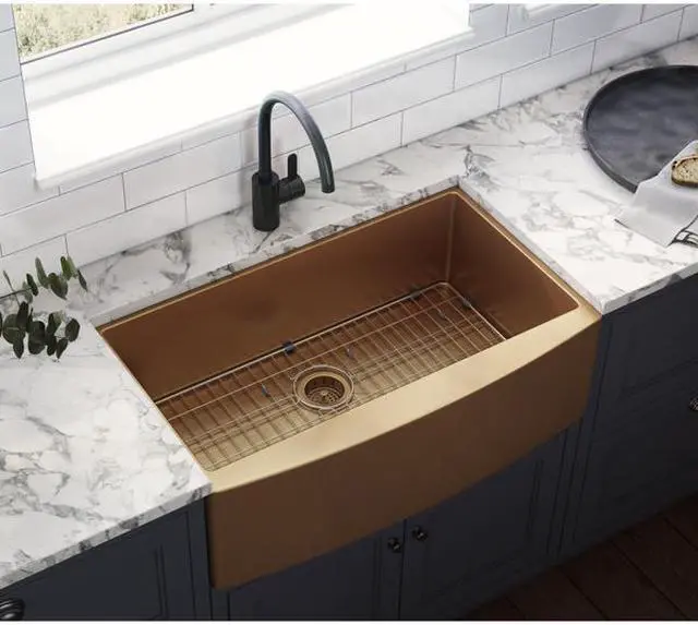 Alt view image 2 of 7 - RUVATI RVH9733CP 33" Apron-Front Farmhouse Kitchen SinkCopper Tone SS Sgl Bowl