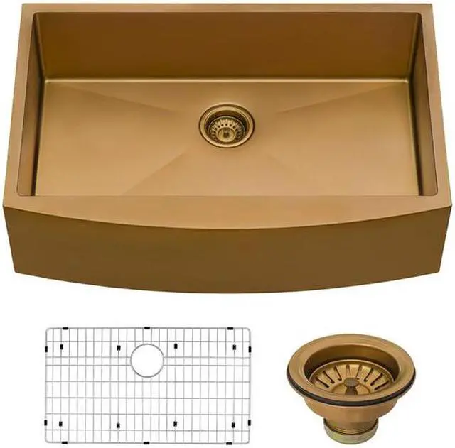 Alt view image 3 of 7 - RUVATI RVH9733CP 33" Apron-Front Farmhouse Kitchen SinkCopper Tone SS Sgl Bowl