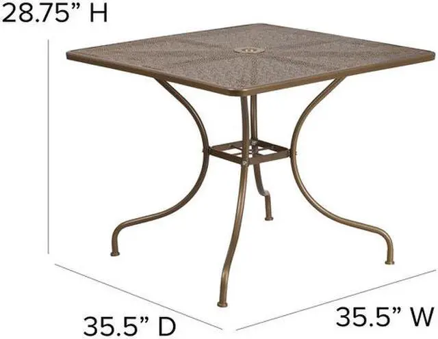 Alt view image 4 of 20 - Flash Furniture Oia Commercial Grade Square Indoor-Outdoor Steel Patio Table with Umbrella Hole Gold (CO6GD)