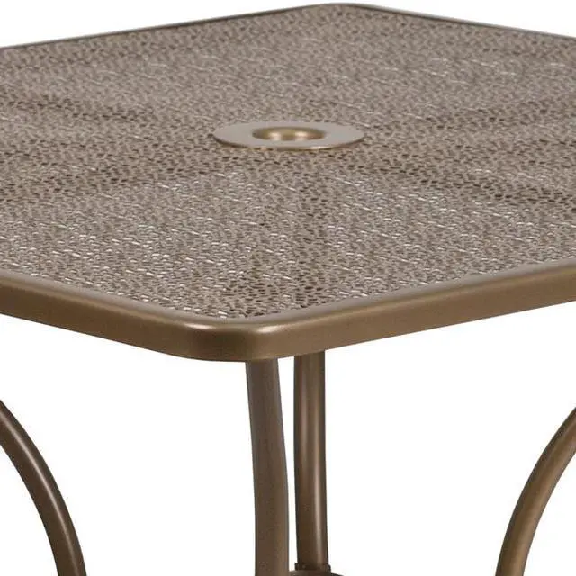 Alt view image 7 of 20 - Flash Furniture Oia Commercial Grade Square Indoor-Outdoor Steel Patio Table with Umbrella Hole Gold (CO6GD)