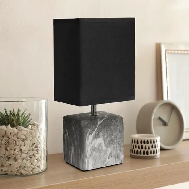 Alt view image 11 of 14 - Simple Designs Petite Marbled Ceramic Table Lamp with Fabric Shade, Black with Black Shade
