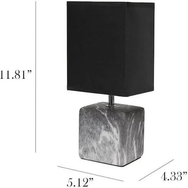 Alt view image 14 of 14 - Simple Designs Petite Marbled Ceramic Table Lamp with Fabric Shade, Black with Black Shade