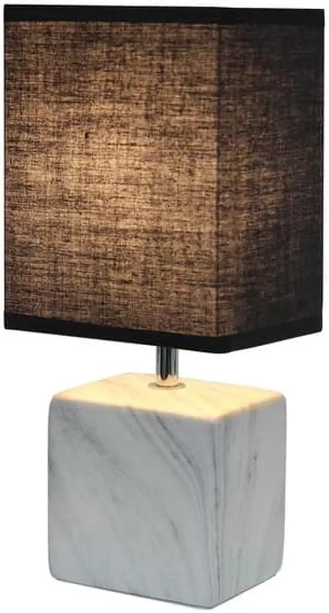 Alt view image 4 of 14 - Simple Designs Petite Marbled Ceramic Table Lamp with Fabric Shade, White with Black Shade