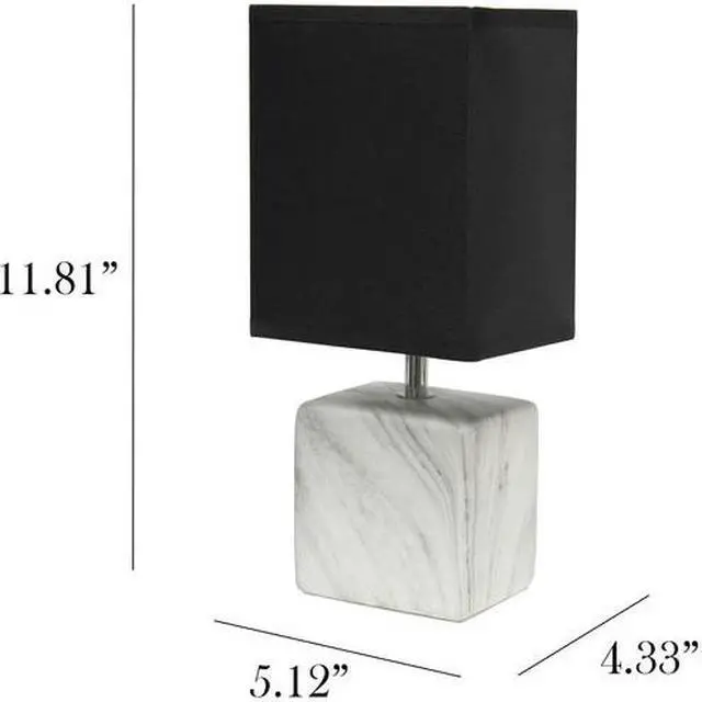 Alt view image 8 of 14 - Simple Designs Petite Marbled Ceramic Table Lamp with Fabric Shade, White with Black Shade