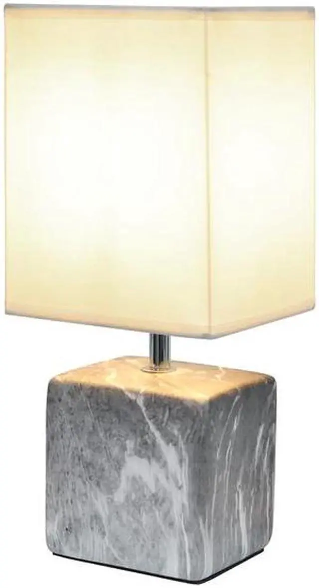 Alt view image 8 of 14 - Simple Designs Petite Marbled Ceramic Table Lamp with Fabric Shade, Black with White Shade