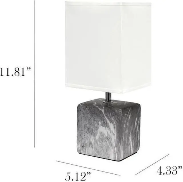 Alt view image 14 of 14 - Simple Designs Petite Marbled Ceramic Table Lamp with Fabric Shade, Black with White Shade