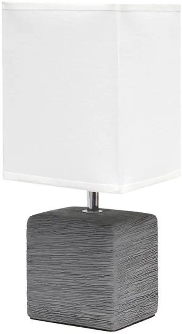 Alt view image 8 of 13 - Simple Designs Petite Faux Stone Table Lamp with Fabric Shade, Gray with White Shade