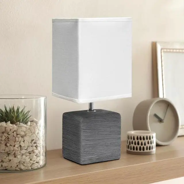 Alt view image 10 of 13 - Simple Designs Petite Faux Stone Table Lamp with Fabric Shade, Gray with White Shade