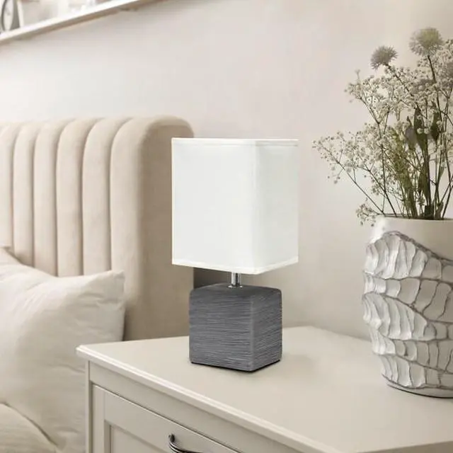 Alt view image 13 of 13 - Simple Designs Petite Faux Stone Table Lamp with Fabric Shade, Gray with White Shade