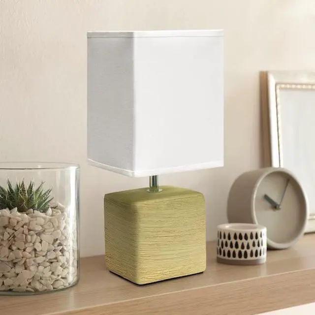 Alt view image 10 of 13 - Simple Designs Petite Faux Stone Table Lamp with Fabric Shade, Beige with White Shade
