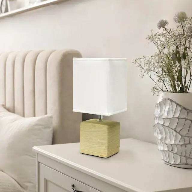 Alt view image 13 of 13 - Simple Designs Petite Faux Stone Table Lamp with Fabric Shade, Beige with White Shade