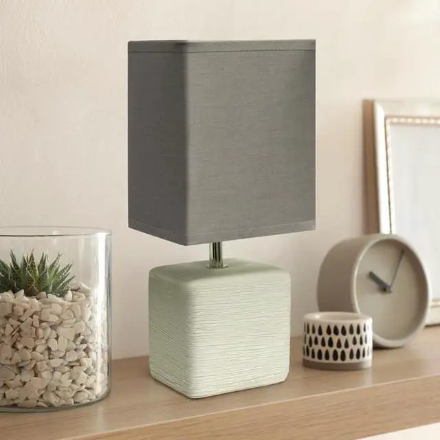 Alt view image 11 of 14 - Simple Designs Petite Faux Stone Table Lamp with Fabric Shade, OffWhite with Gray Shade