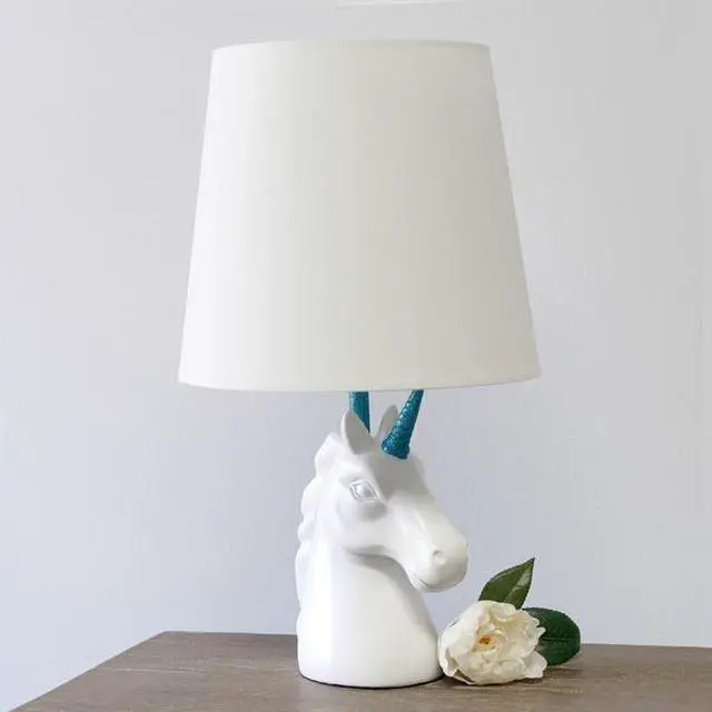 Alt view image 9 of 14 - Simple Designs Sparkling Blue and White Unicorn Table Lamp