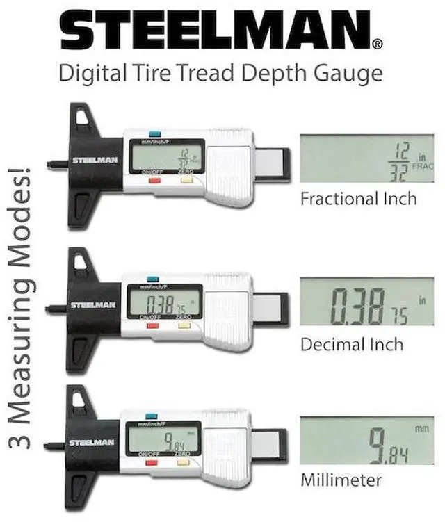 Alt view image 10 of 13 - STEELMAN 60664 Digital Tire Tread Depth Gauge, 3 Modes - Fractional Inch, Decimal Inch, and Millimeter, 0-1 Inch