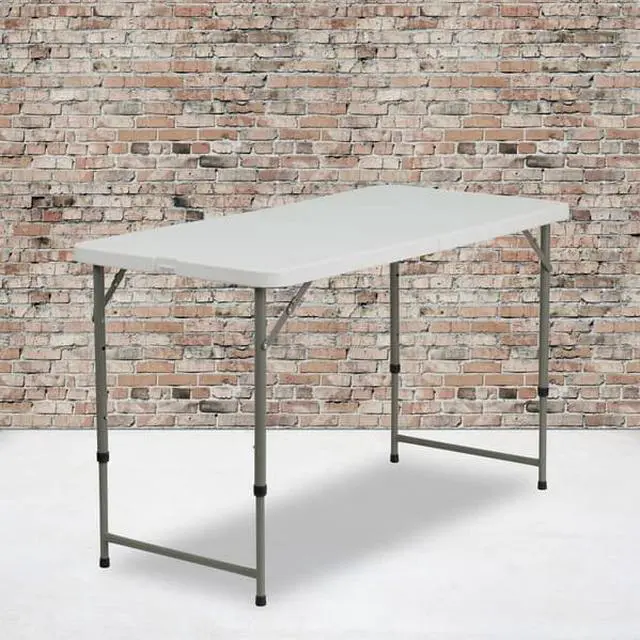 Alt view image 4 of 13 - 4-Foot Height Adjustable Bi-Fold Granite White Plastic Folding Table