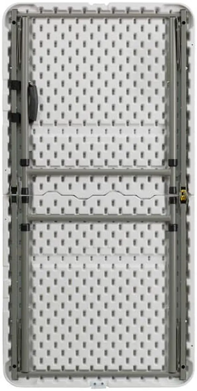 Alt view image 5 of 13 - 4-Foot Height Adjustable Bi-Fold Granite White Plastic Folding Table