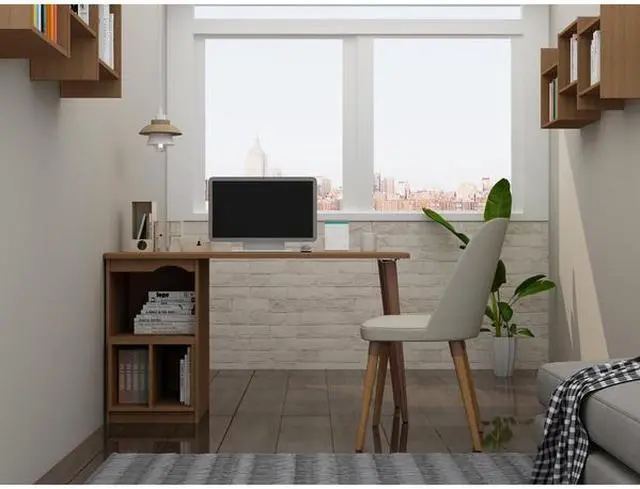 Alt view image 8 of 17 - Hampton 53.54 Home Office Desk with 3 Cubby Spaces and Solid Wood Legs in Maple Cream