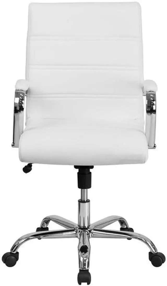 Alt view image 17 of 20 - Mid-Back White LeatherSoft Executive Swivel Office Chair with Chrome Base and Arms