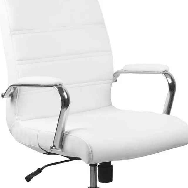 Alt view image 19 of 20 - Mid-Back White LeatherSoft Executive Swivel Office Chair with Chrome Base and Arms