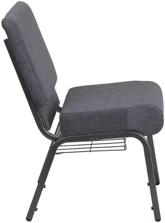 Alt view image 4 of 20 - HERCULES Series 21''W Church Chair in Dark Gray Fabric with Book Rack - Silver Vein Frame