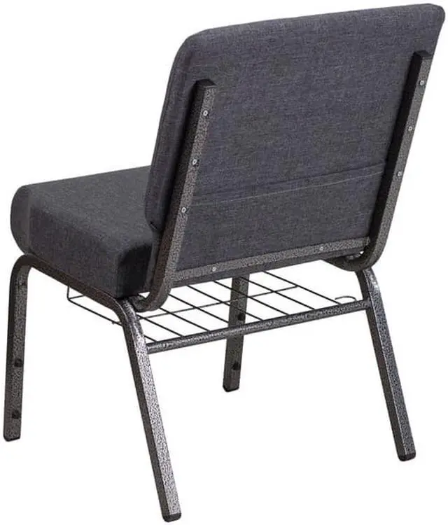 Alt view image 5 of 20 - HERCULES Series 21''W Church Chair in Dark Gray Fabric with Book Rack - Silver Vein Frame