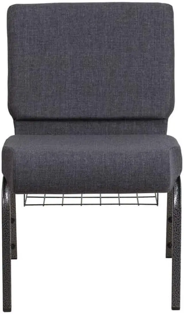 Alt view image 6 of 20 - HERCULES Series 21''W Church Chair in Dark Gray Fabric with Book Rack - Silver Vein Frame
