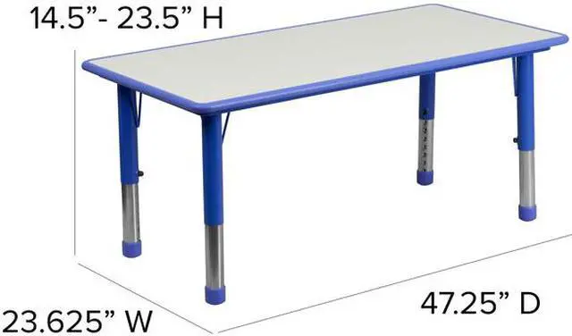 Alt view image 5 of 20 - Flash Furniture Height Adjustable Rectangular Plastic Activity Table with Grey Top, 23.625 by 47.25-Inch, Blue