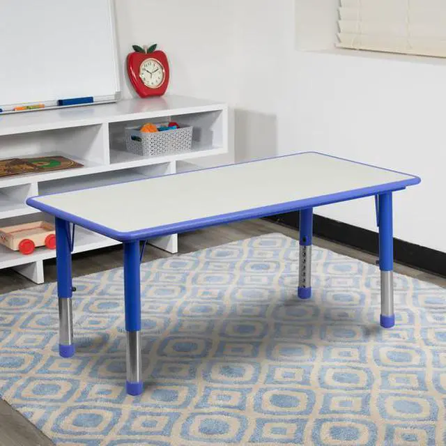 Alt view image 6 of 20 - Flash Furniture Height Adjustable Rectangular Plastic Activity Table with Grey Top, 23.625 by 47.25-Inch, Blue