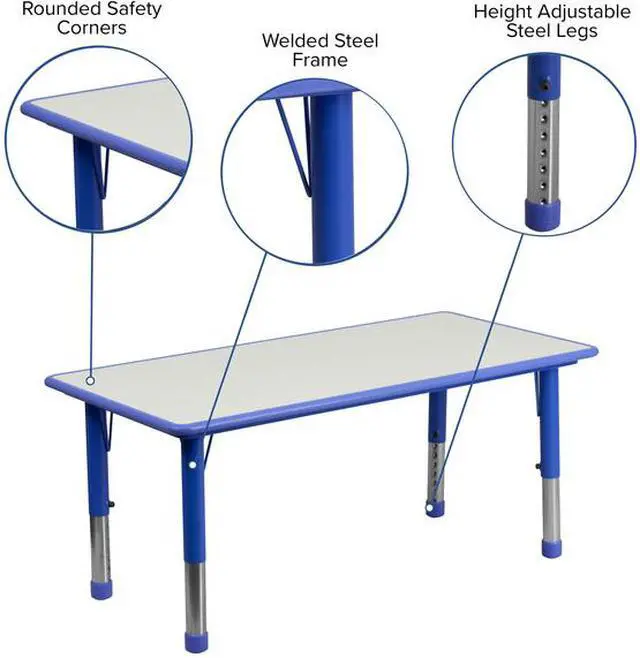 Alt view image 9 of 20 - Flash Furniture Height Adjustable Rectangular Plastic Activity Table with Grey Top, 23.625 by 47.25-Inch, Blue