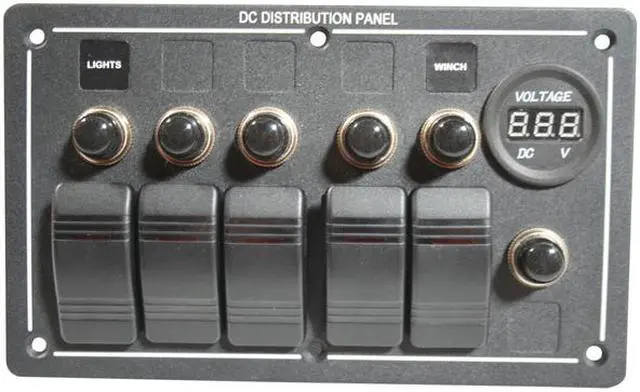Alt view image 4 of 6 - 5-Switch Voltmeter Panel W/Breakers Black Bulldog Winch