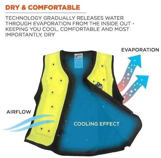Alt view image 6 of 9 - Ergodyne 12678 Chill-Its 6685 Premium Dry Evaporative Cooling Vest with Zipper - Nylon - 4X-Large - Lime