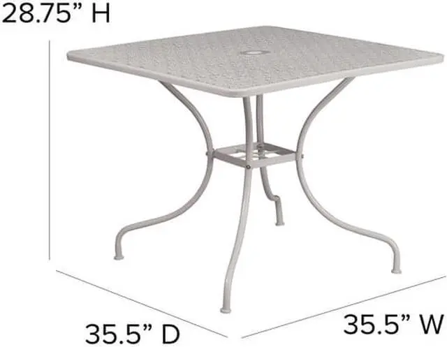 Alt view image 4 of 20 - Commercial Grade 35.5" Square Light Gray Indoor-Outdoor Steel Patio Table