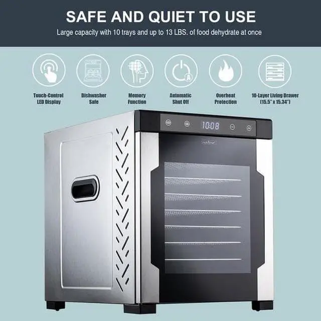 Alt view image 3 of 13 - NutriChef NCFD10S 10 Shelf 900W Kitchen Countertop Food Dehydrator with Timer