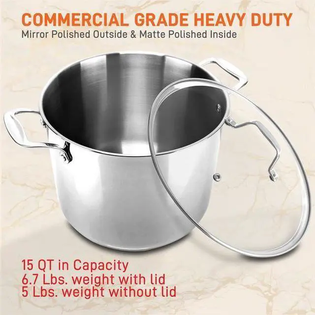 Alt view image 6 of 13 - NutriChef Heavy Duty 15 Quart Stainless Steel Stock Pot with Handles and Lid
