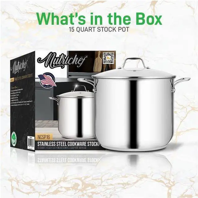 Alt view image 8 of 13 - NutriChef Heavy Duty 15 Quart Stainless Steel Stock Pot with Handles and Lid